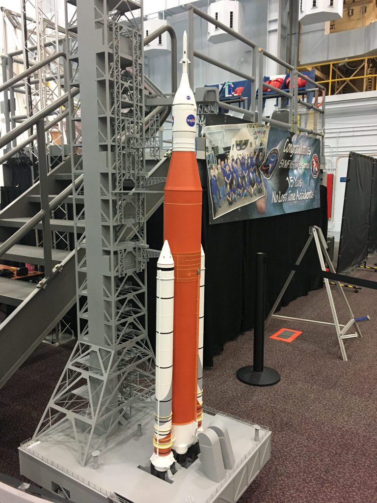 Model of future rocket carrying Orion capsule