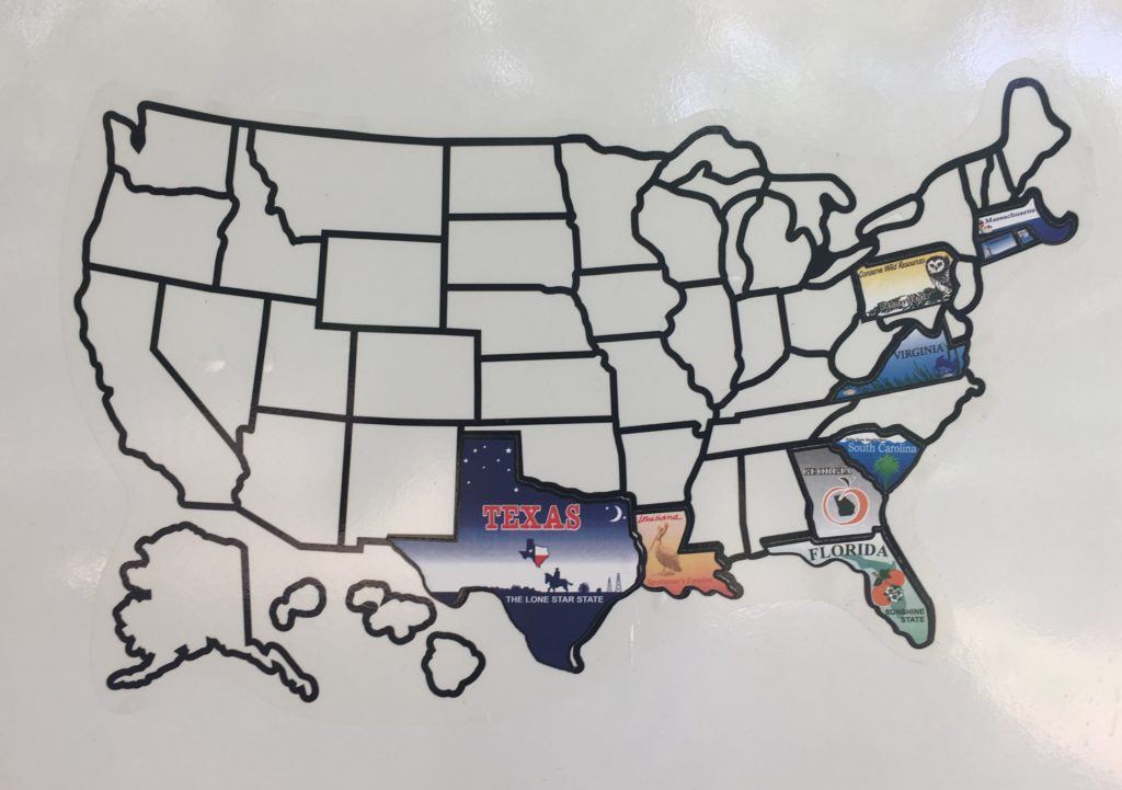 A sticker map of the United States