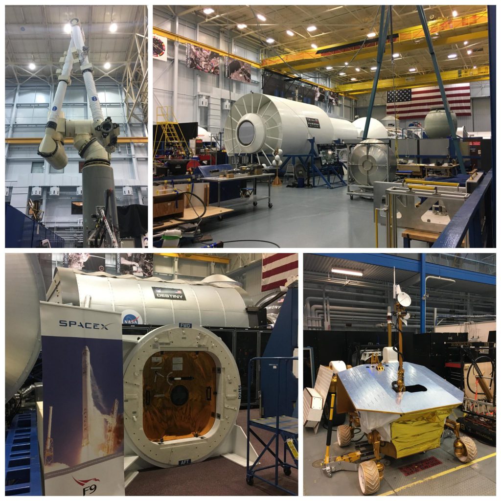 Collage of models in Building 9 at Johnson Space Center