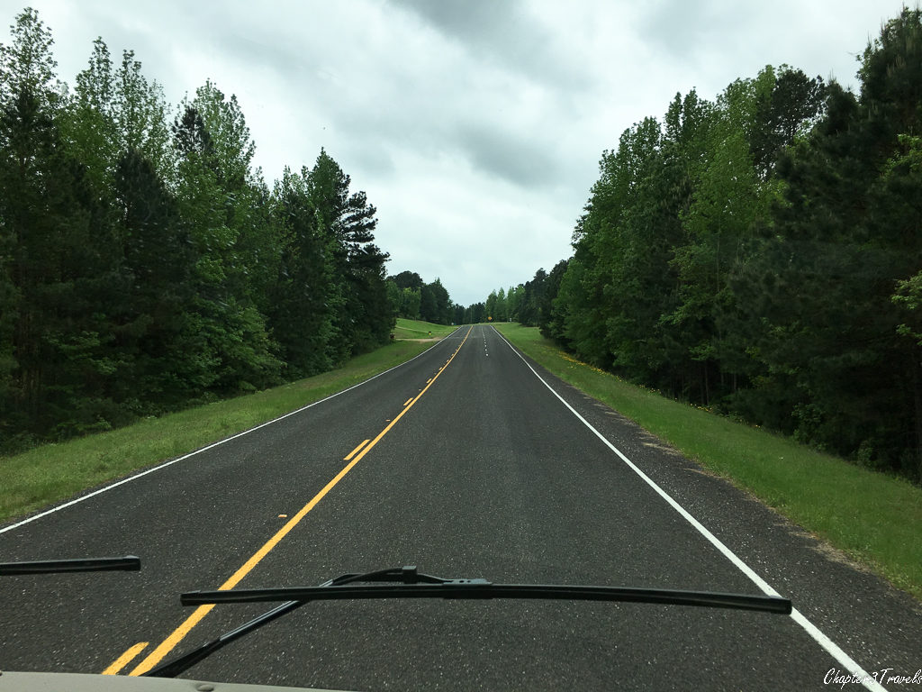 View of road in Atlanta, Texas from motorhome.