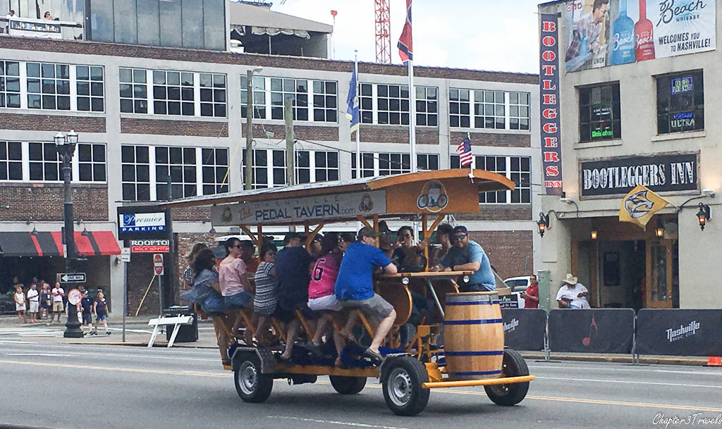 A pedal tavern heading down the road in Nashville, Tennessee.