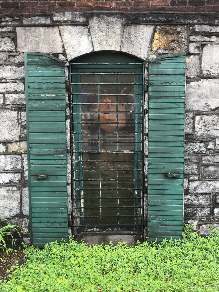 Window with green shutters at Buffalo Trace Distillery