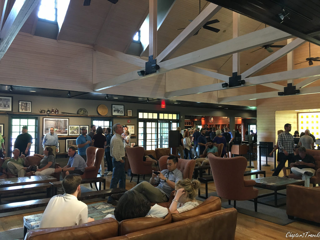 Crowded waiting room at Woodford Reserve