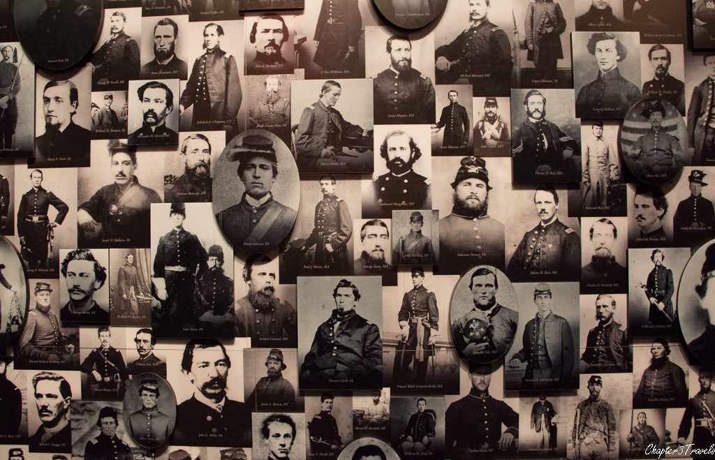 Exhibit showing hundreds of photographs of civil war soldiers at Gettysburg Museum