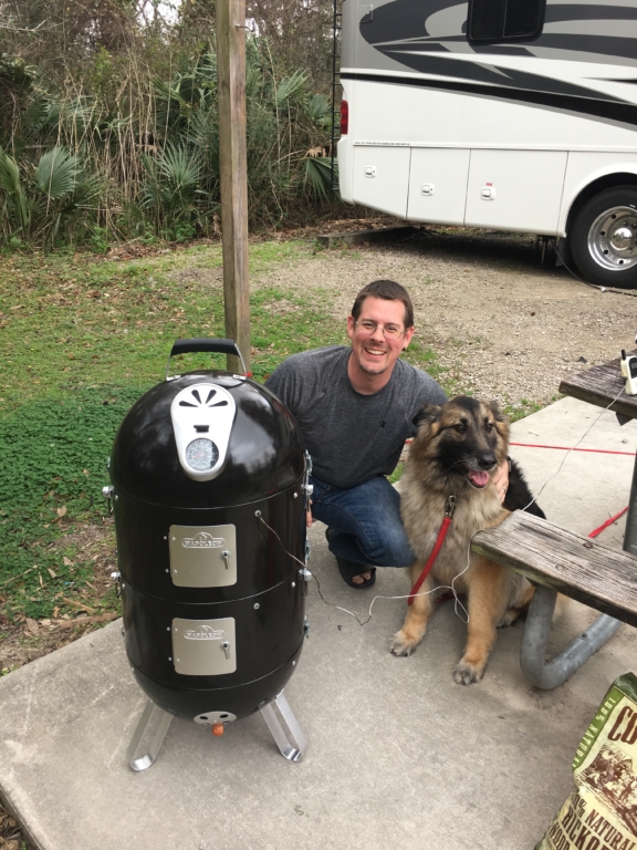 Kevin with a bullet smoker and Dixie