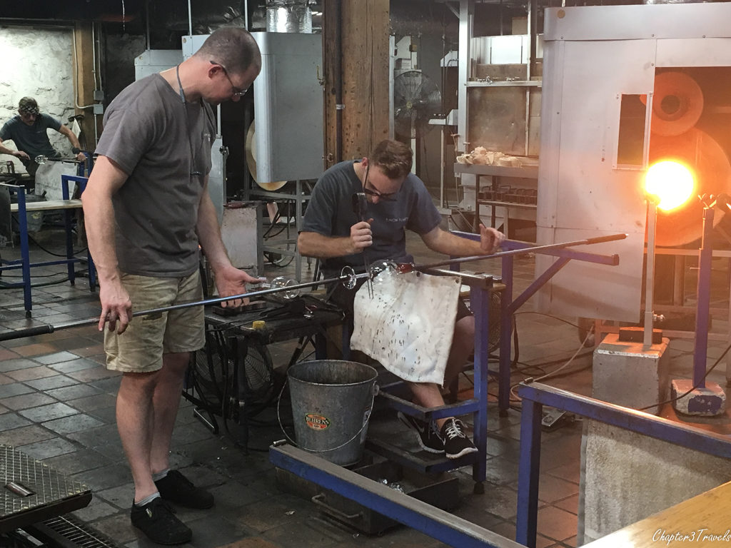 Glassblowing artists at Simon Pearce in Quechee, Vermont