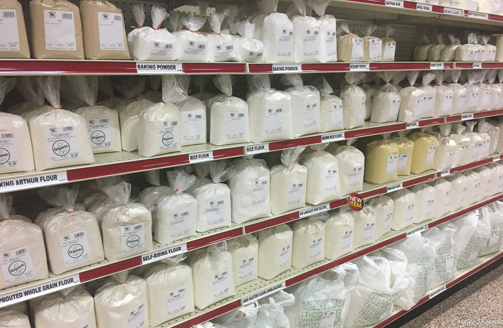 Bags of flour and grains at Sauders in Seneca Falls, NY