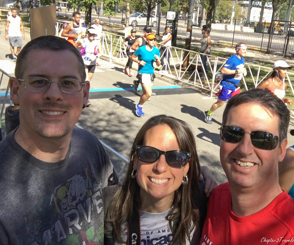 Kevin, Laura, and Jeremy on the sidelines of the 2017 Chicago Marathon
