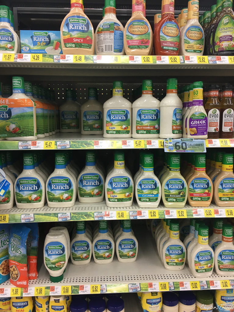 Grocery store shelf full of Ranch dressing