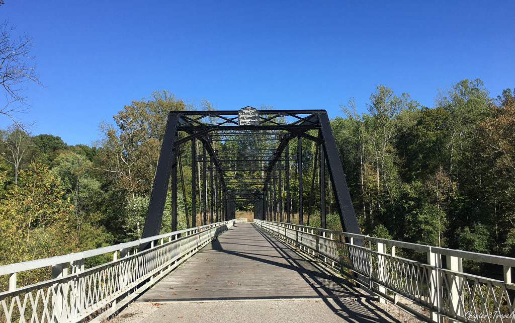 The bridge leading to Rose Island at Charlestown State Park in Indiana