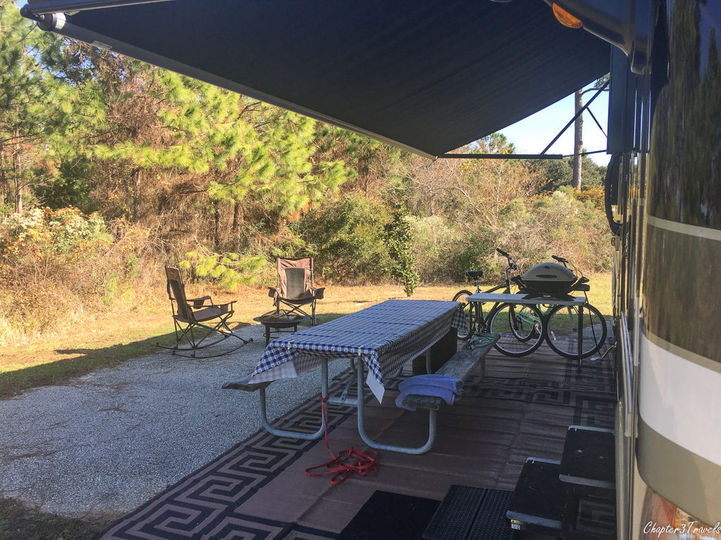 Patio/Awning side of Campsite 451 at Gulf State Park in Gulf Shores, Alabama