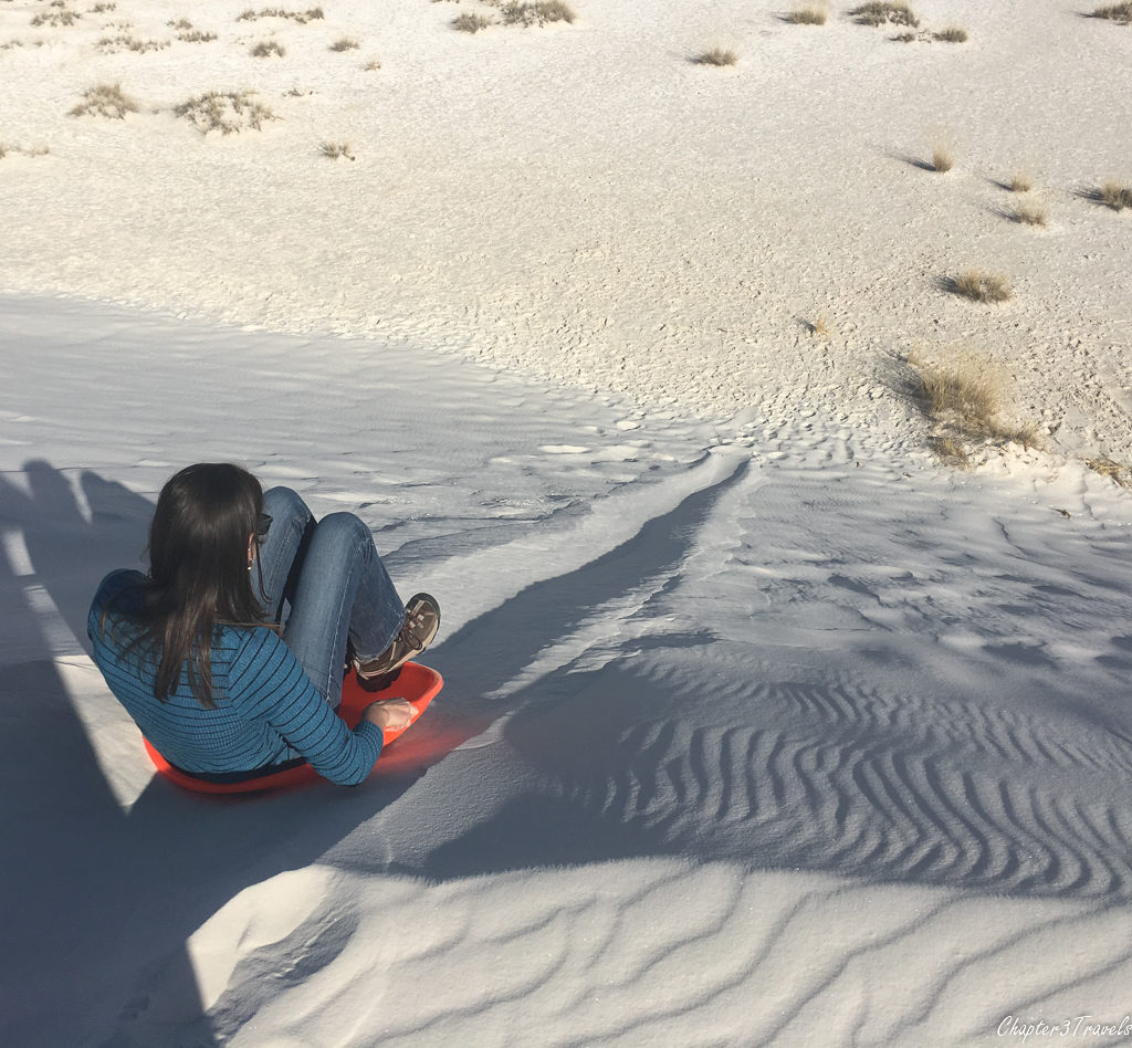 Sledding at White Sands National Monument
