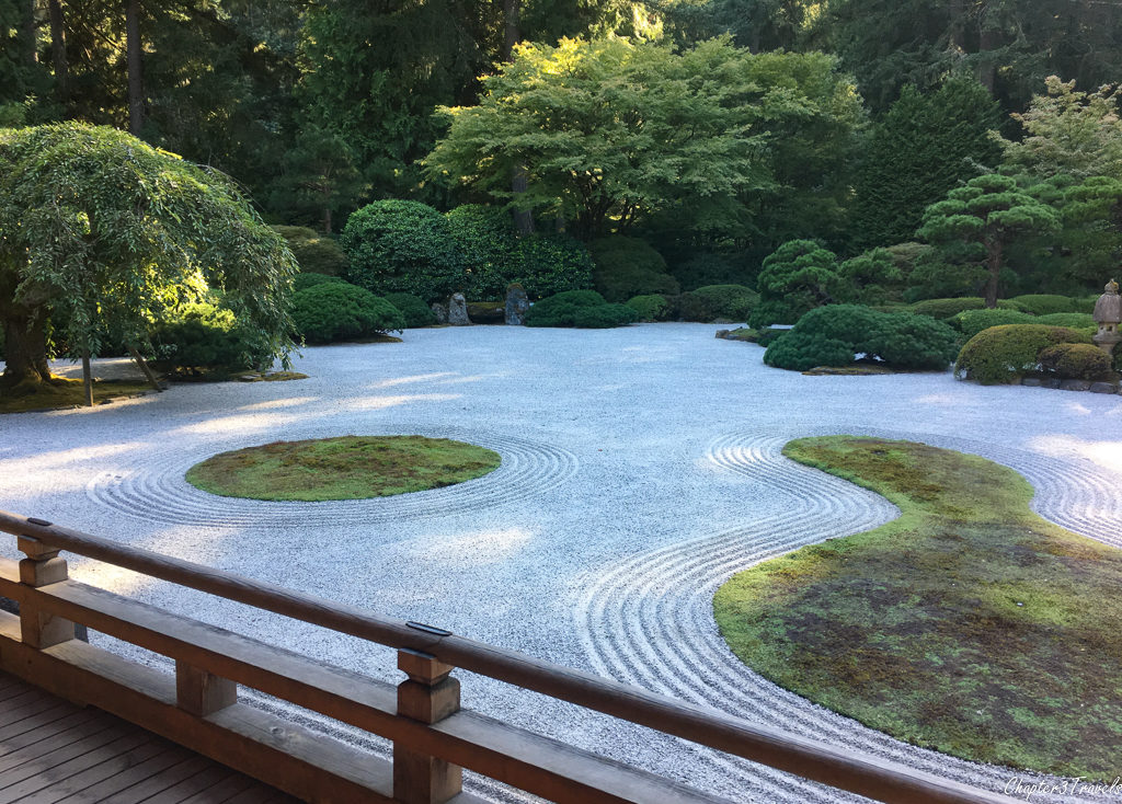 The flat garden at the Japanese Gardens in Portland, Oregon