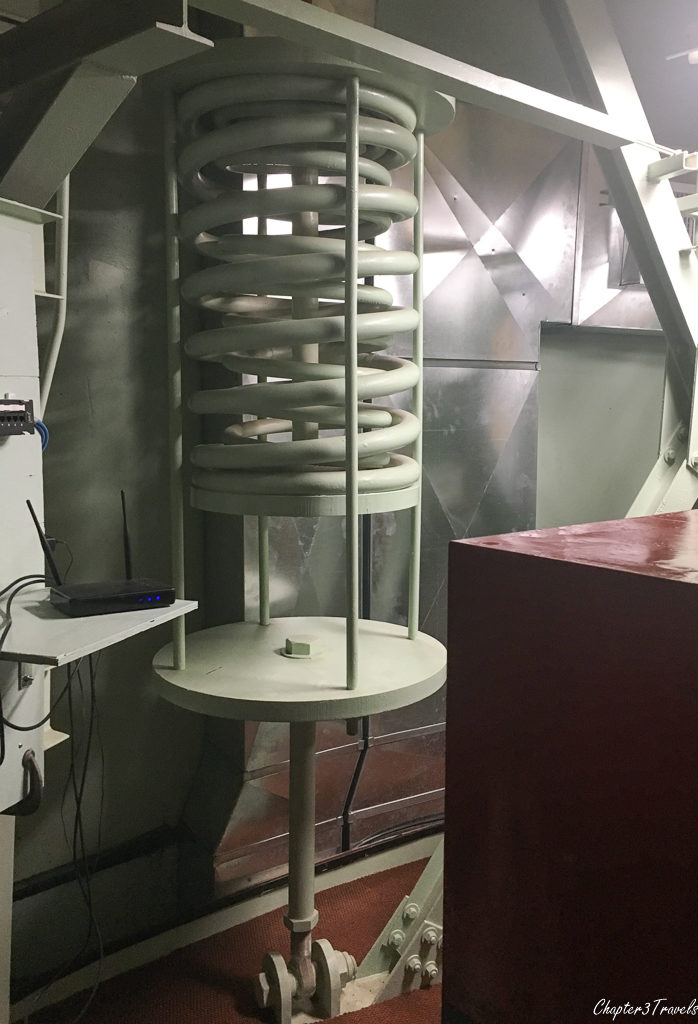 Giant spring bolted to the floor of the command and control center at the Titan Missile Museum.