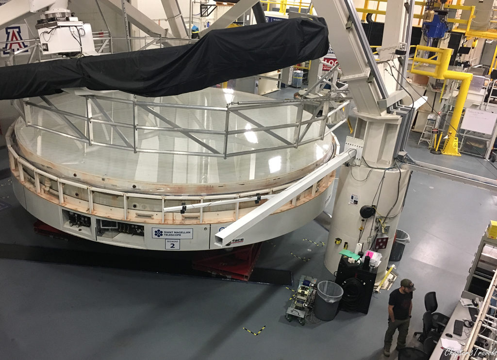 Large circular glass plate waiting for polishing at the Mirror Lab in Tucson