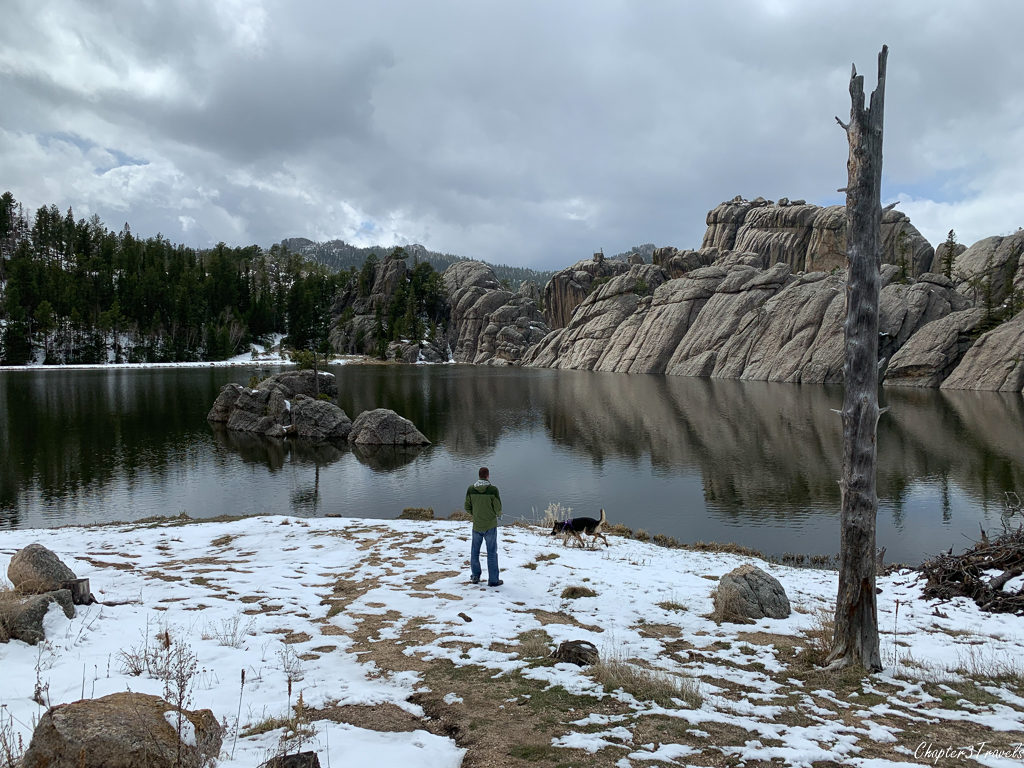 Picture of Kevin and Thor on the banks of Sylvan Lake at Custer State Park in South Dakota