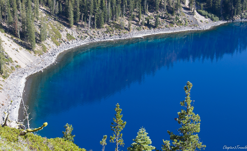 Bright blue water at Crater Lake