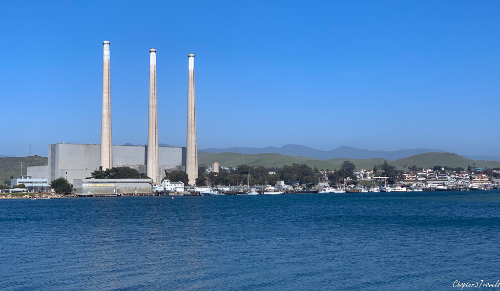 Three smokestacks along the waterfront in Morro Bay